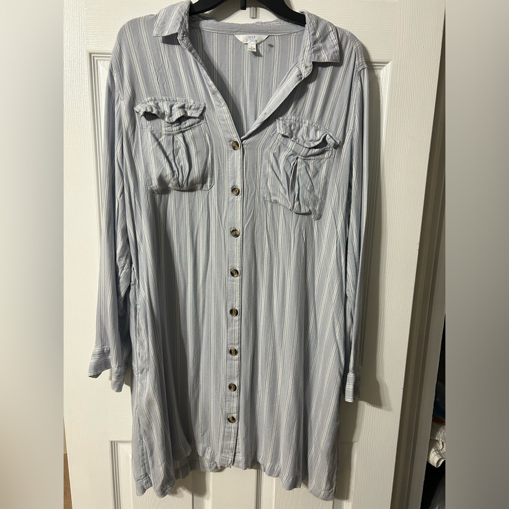 ⬇️ Time and Tru Striped Button-Up Shirt Dress